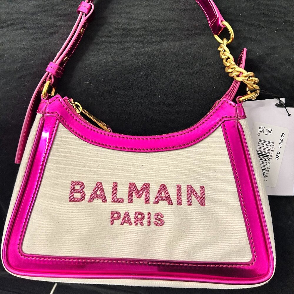 Balmain B-Army Shoulder canvas leather metallic pink bag NWT - Picture 2 of 7